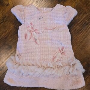 Lapin House‎ Girls Pink Tweed Ballerina Dress Faux Fur Tulle 18M 202E3219